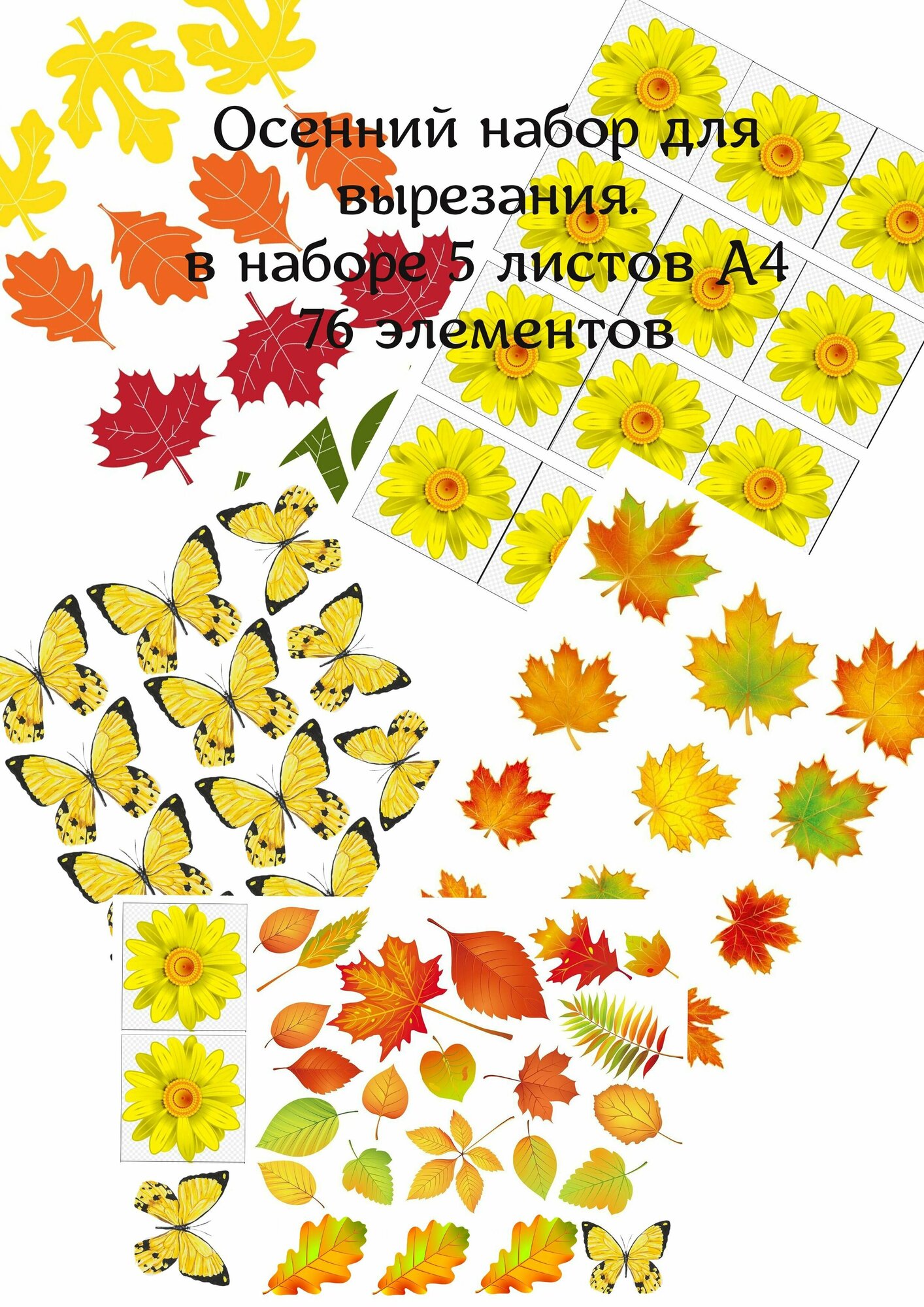 Набор бабочки и осенние листья для букета (нужно вырезать) на глянцевой фотобумаге