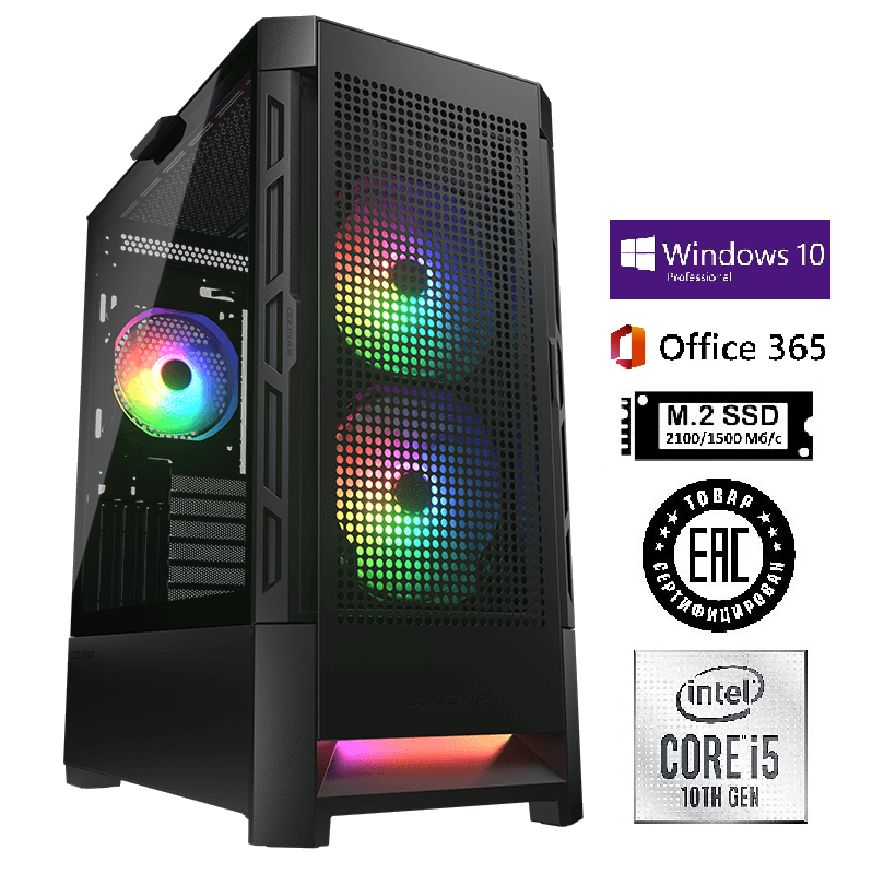   SG-Intel Core i5-10400F/H510/DDR4 16Gb/SSD M.2 500Gb/GTX 1660 Super 6Gb/Cougar Airface-Black