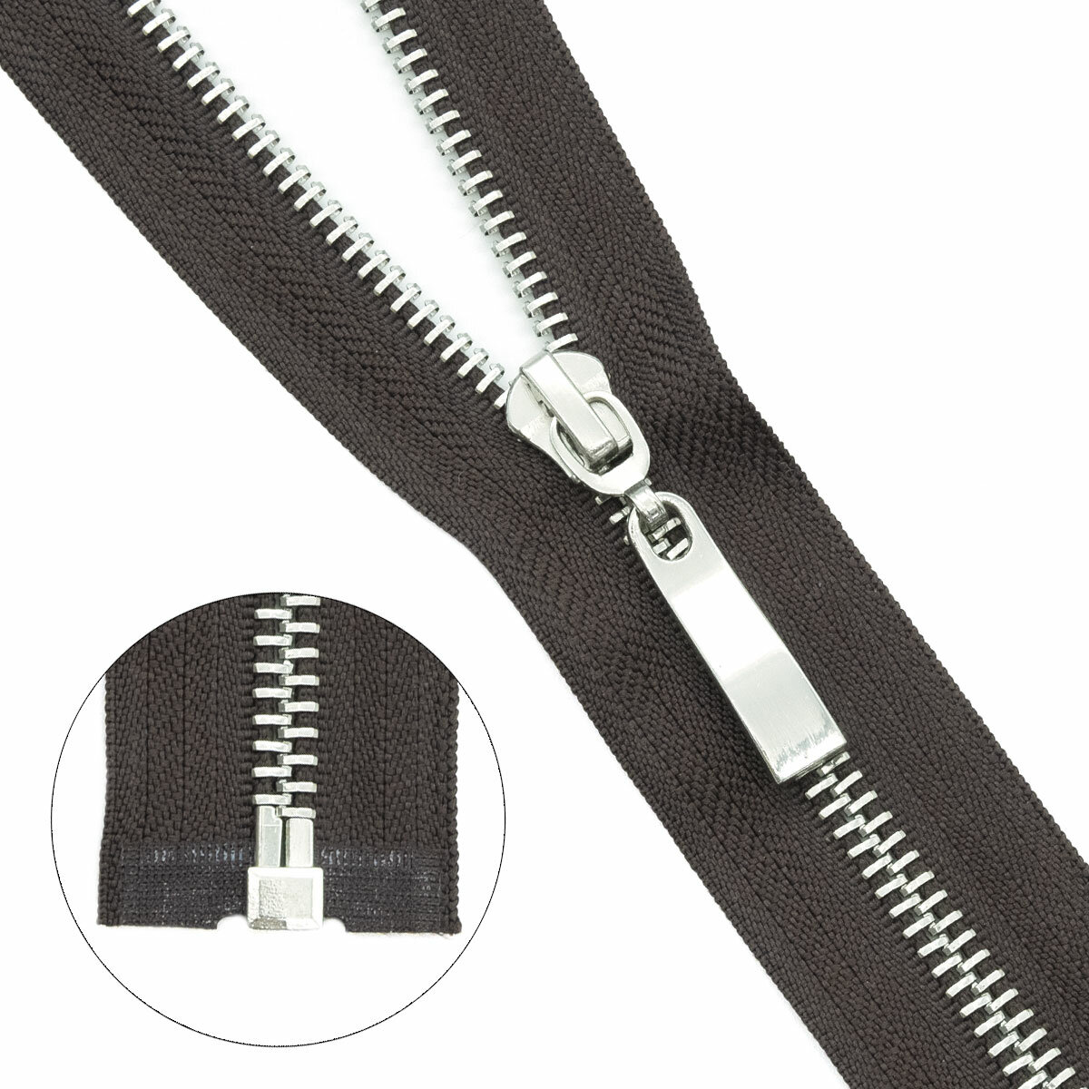 Молния металлическая (никель), Т5, 1 замок, 45 см (868 тёмно-коричневый), 5 шт