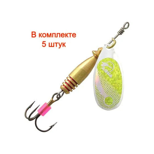 фото Блесна для рыбалки aqua colan 07,0g, лепесток № 2, цвет cl-13 (серебро, лимонник), 5 штук в комплекте