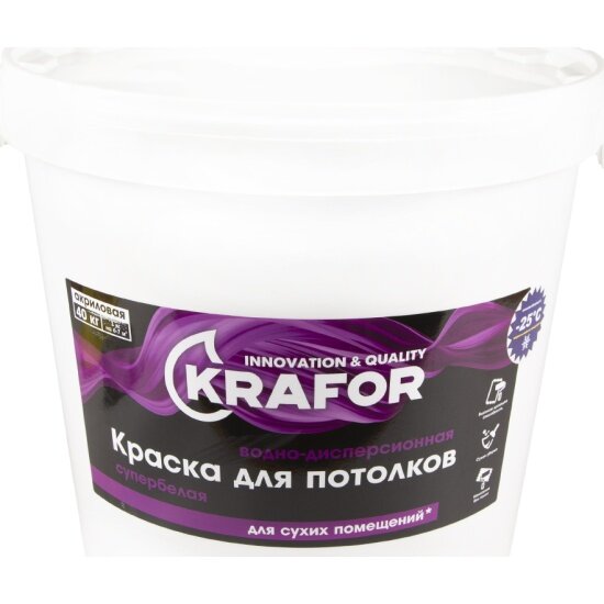 Краска водно-дисперсионная для потолков Krafor , матовая, 40 кг, супербелая