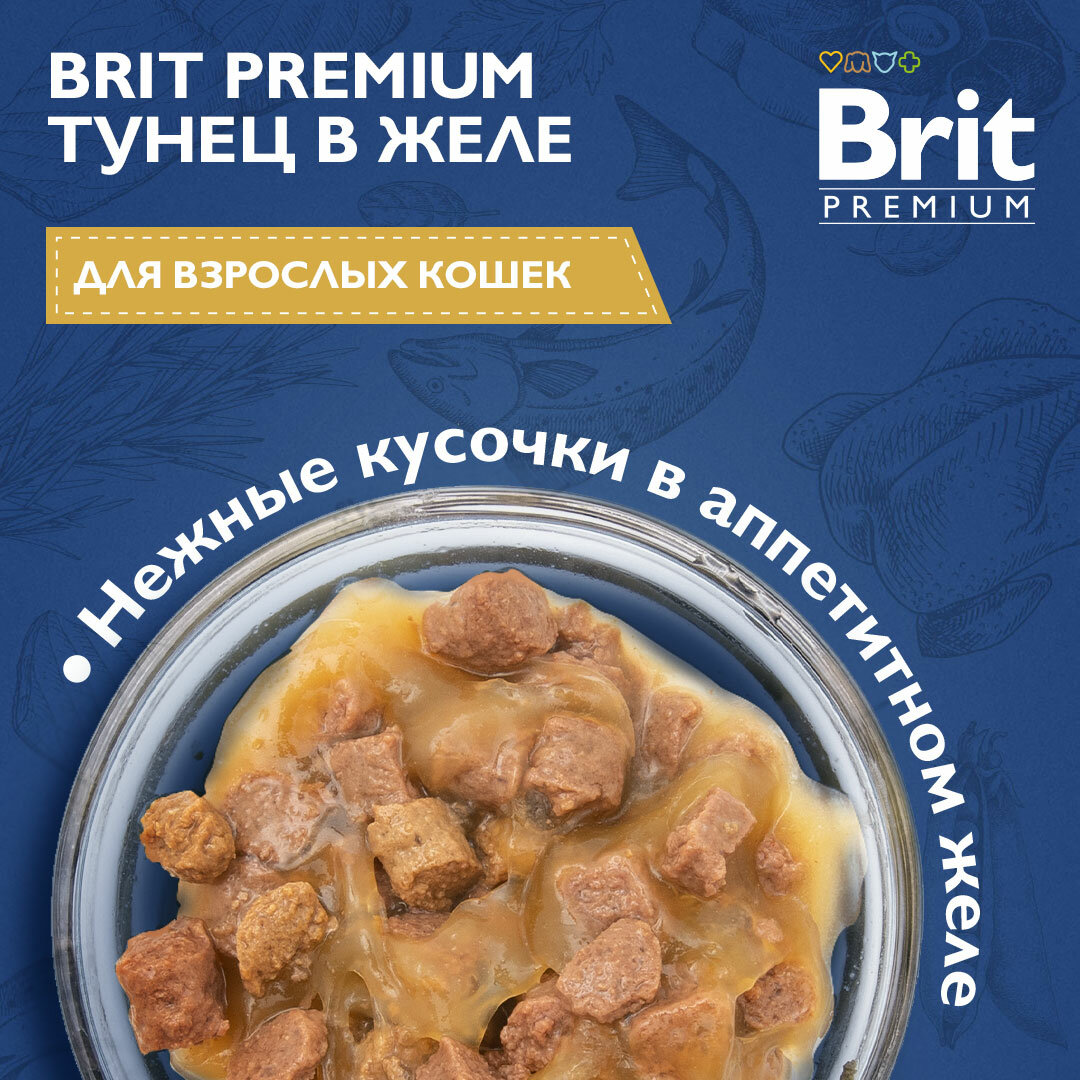 BRIT PREMIUM, Пауч для взрослых кошек, Тунец в желе, 85г - фотография № 2