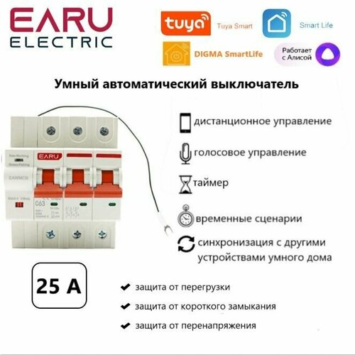 Умный автоматический выключатель электромеханический 3P (3L+ N), 25 А, EARU Electric DIGMA SmartLife/Tuya/SmartLife с Алисой WI-FI