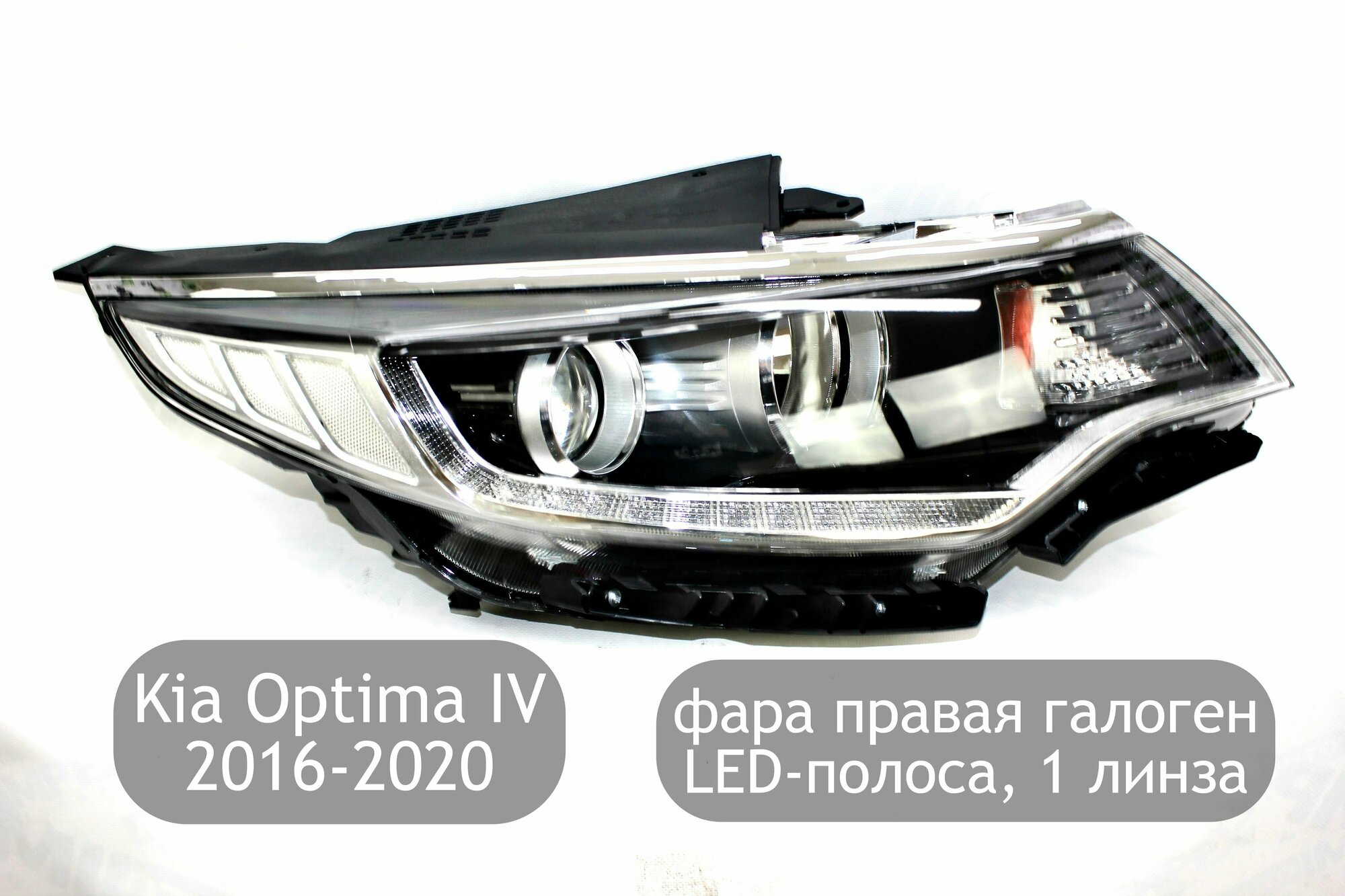 Фара правая галоген с LED-полосой, 1 линза для Kia Optima 4 JF 2016-2018 (дорестайлинг)