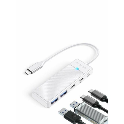 Концентратор ORICO USB-C с 2x USB-A 1xUSB-C 1xPD 100 Вт белый ORICO-PAPW2AC-C3-015-WH-EP 201500₽