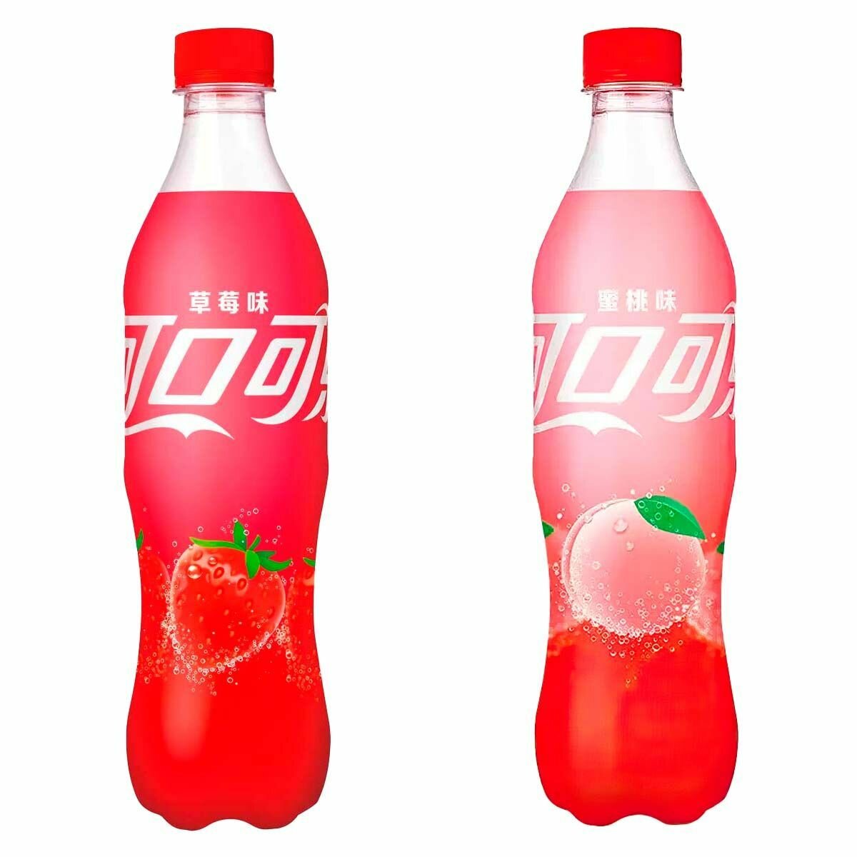 Газированный напиток Coca-Cola - набор 2 вкуса (Strawberry, Peach) (Китай), 500 мл (2 шт)