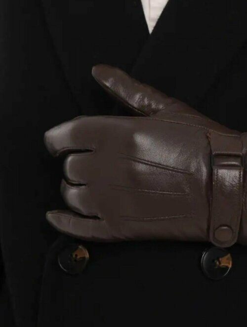 Демисезонные мужские кожаные осенние перчатки на шерстяной трикотажной подкладке Vogue+ Gloves, Цвет коричневый, Размер 9