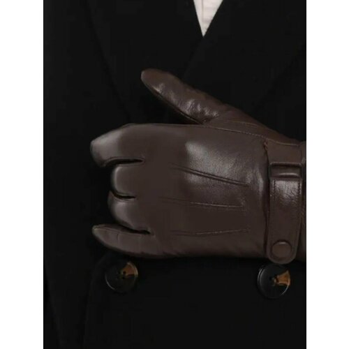 фото Демисезонные мужские кожаные осенние перчатки на шерстяной трикотажной подкладке vogue+ gloves, цвет коричневый, размер 10 нет бренда