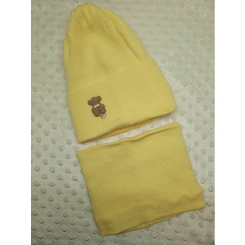 фото Шапка бини , размер 52-56, желтый шапка-сиб