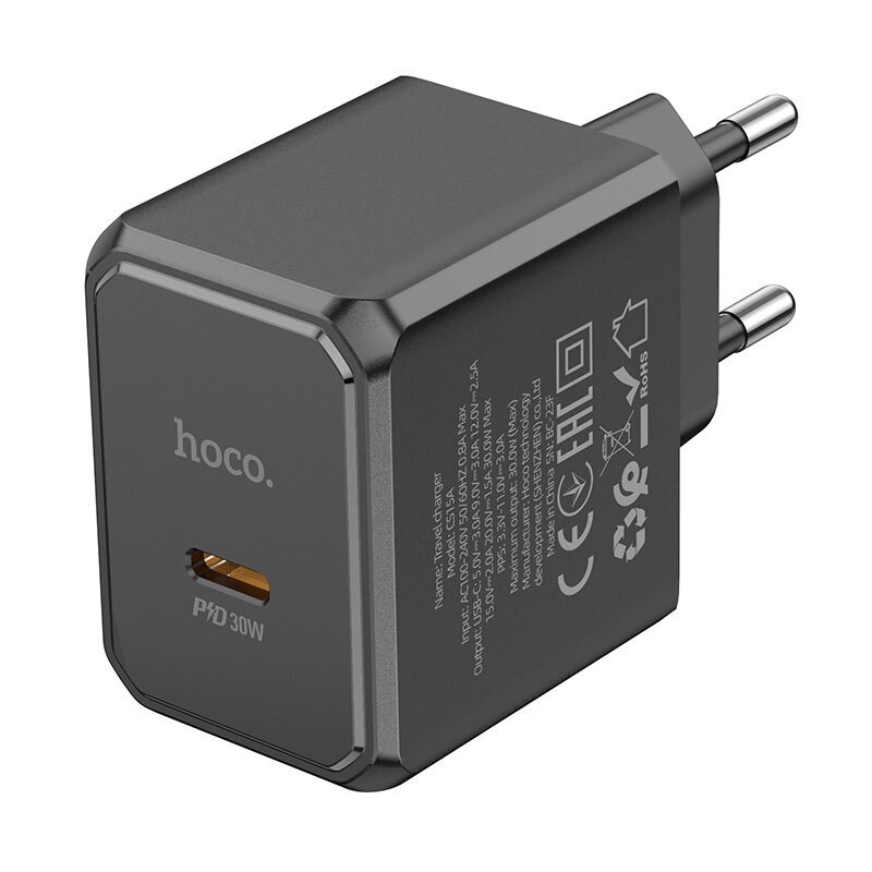 Сетевое зарядное устройство 1Type-C 3.0A QC3.0 PD 30W быстрая зарядка Hoco CS15A Black