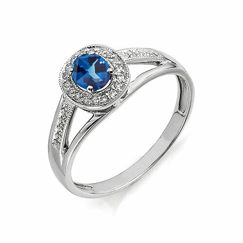 Кольцо АЛЬКОР кольцо из серебра 01-0264/00тб-00, серебро, 925 проба, родирование, фианит, топаз, размер 17.5, голубой