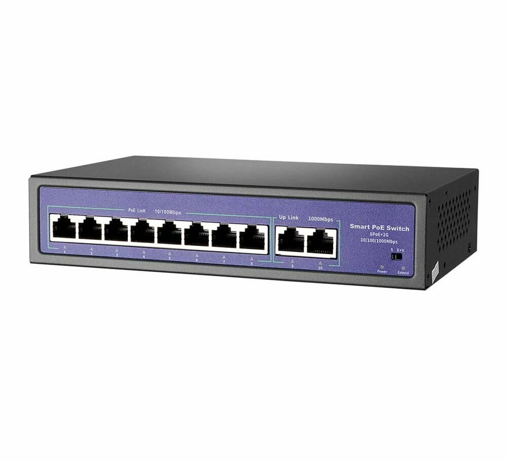 PoE Коммутатор ART-108 10 портов: 8 с PoE + 2 RJ45(UpLink) 120Вт