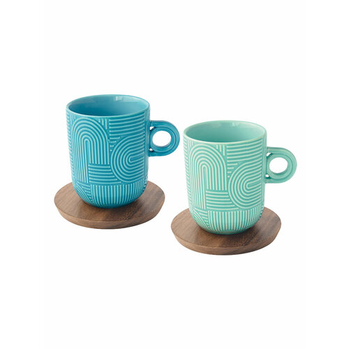 Кружка 2 шт на подставке фарфоровая мятная и морская волна 350 мл
