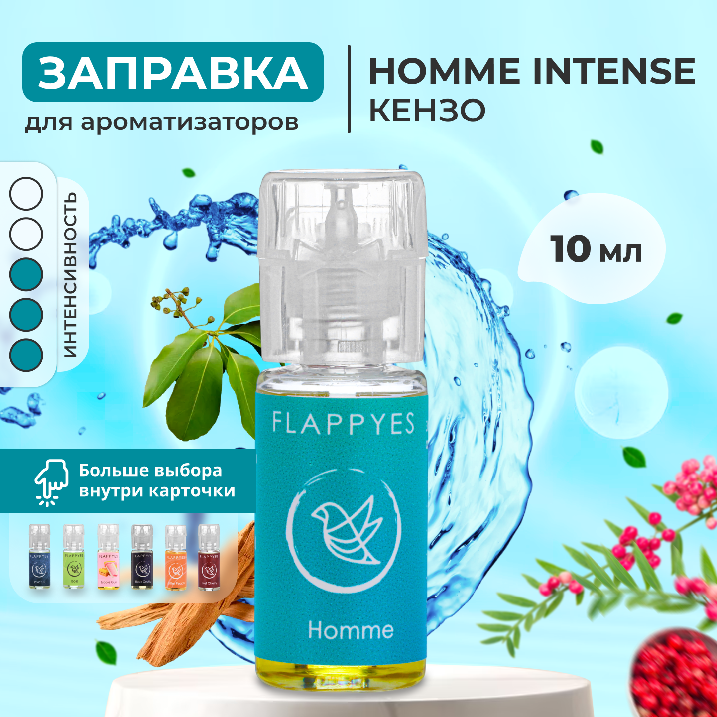 Аромамасло для заправки ароматизаторов авто и дома "Flappyes - Kenzo Homme Intense" / Заправка для войлочного / Автопарфюма