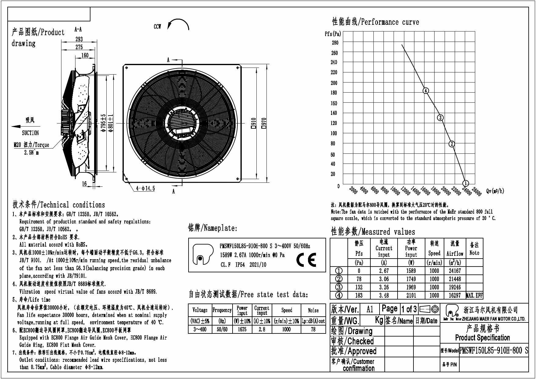 Вентилятор осевой PMSWF150L85-910H-800PA S MAER инвертор EC + плата - фотография № 2