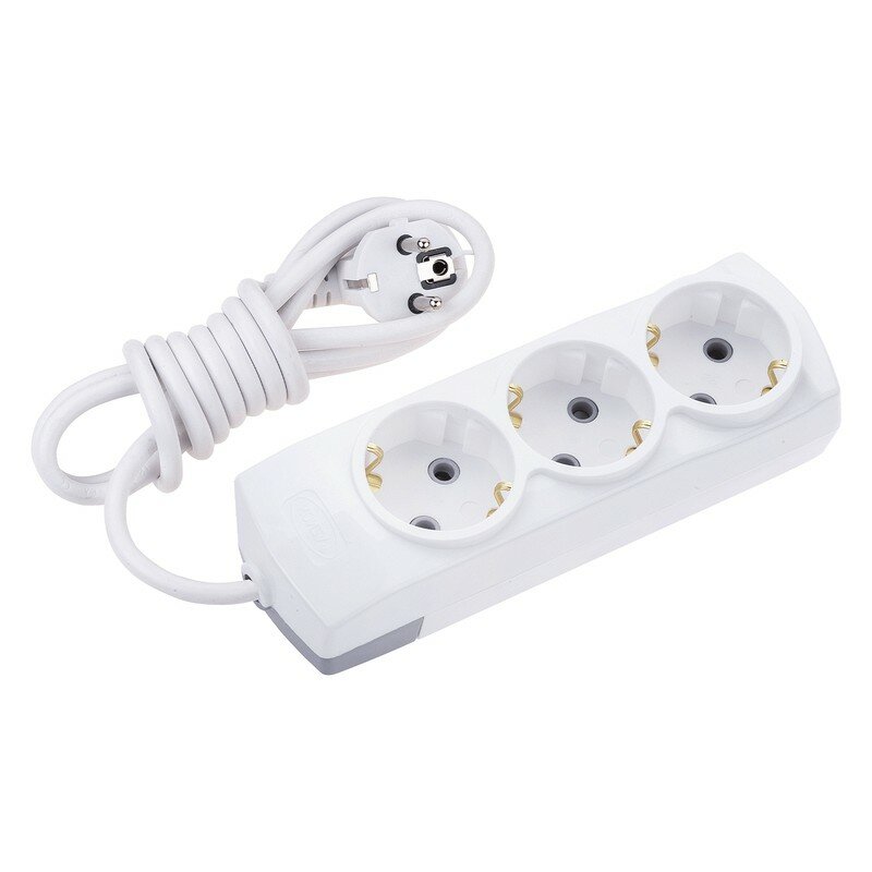 фото Удлинитель PREMIUM 3 гнезда, 1,5м, 3х1,5мм², с/з, белый REXANT, цена за 1 шт