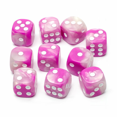 Набор кубиков STUFF-PRO d6, 10 шт, 16мм, бело-розовый