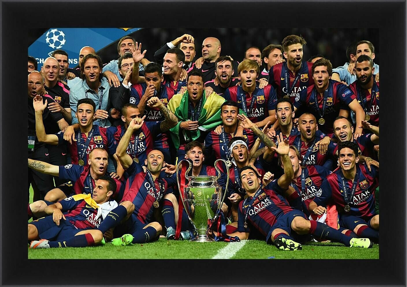 Плакат постер на бумаге Победа в Лиге Чемпионов 2015. ФК Барселона. FC Barcelona. Размер 21 х 30 см