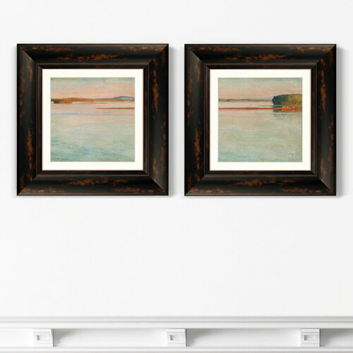 Набор из 2-х репродукций картин в раме Озеро, этюд на закате, 1910г. Размер картины: 35,5х35,5см