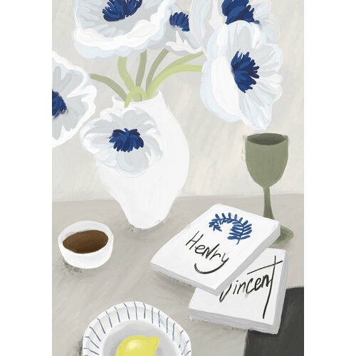 Постер интерьерный «Белые цветы в вазе», А4