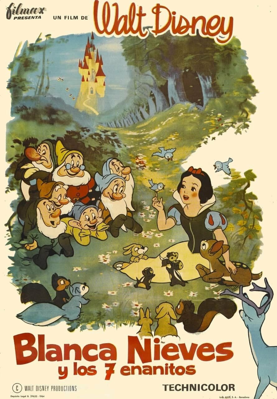 Плакат постер на холсте Белоснежка и семь гномов (Snow White and the Seven Dwarfs 1937г). Размер 30 х 42 см
