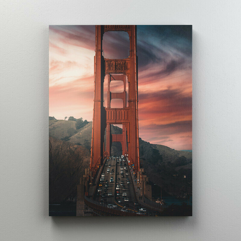 Интерьерная картина на холсте "Мост Золотые ворота на закате" размер 22x30 см