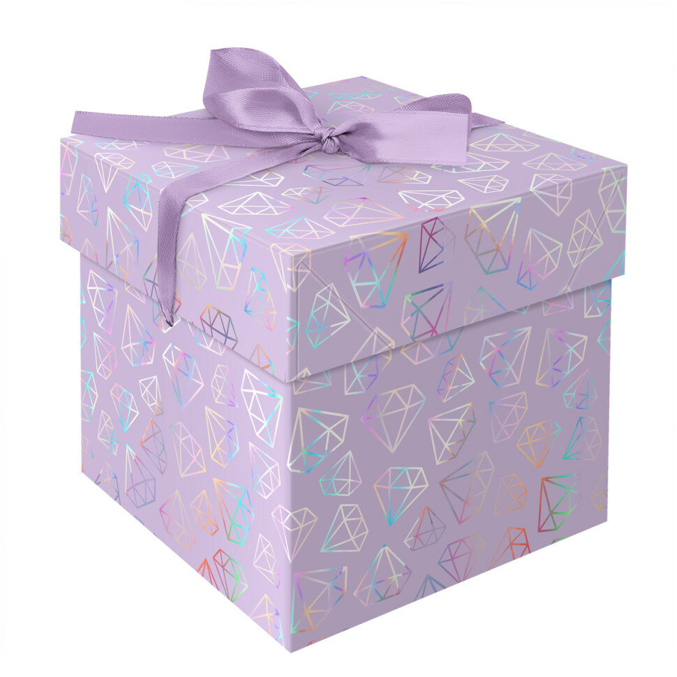 Коробка складная подарочная MESHU "Crystals", (15*15*15см), с лентой, отд. фольгой, 359477
