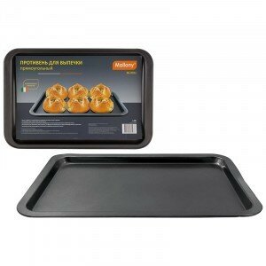 фото Противень (форма) д/выпечки стальн. штамп.(0,4мм)BS-001L, 46,5*33*2,5см, антиприг. покр.191303 Mallony