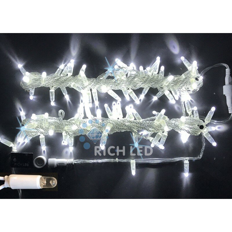 Светодиодная гирлянда Rich LED 10 м, 100 LED, 220 В, соединяемая, влагозащитный колпачок, белая, прозрачный провод, RL-S10C-220V-CT/W, цена за 1 шт.