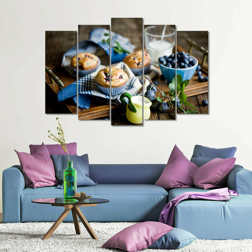 Модульная картина/Модульная картина на холсте/Модульная картина в подарок/кексы с голубикой-blueberry muffins 125х85