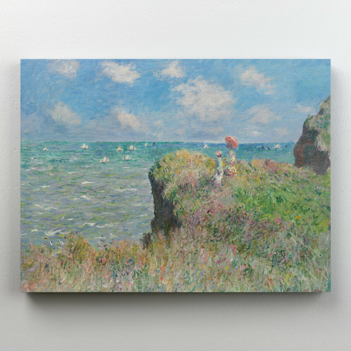 Интерьерная картина на холсте, репродукция "Прогулка по скалам Пурвиля - Клод Моне" размер 30x22 см