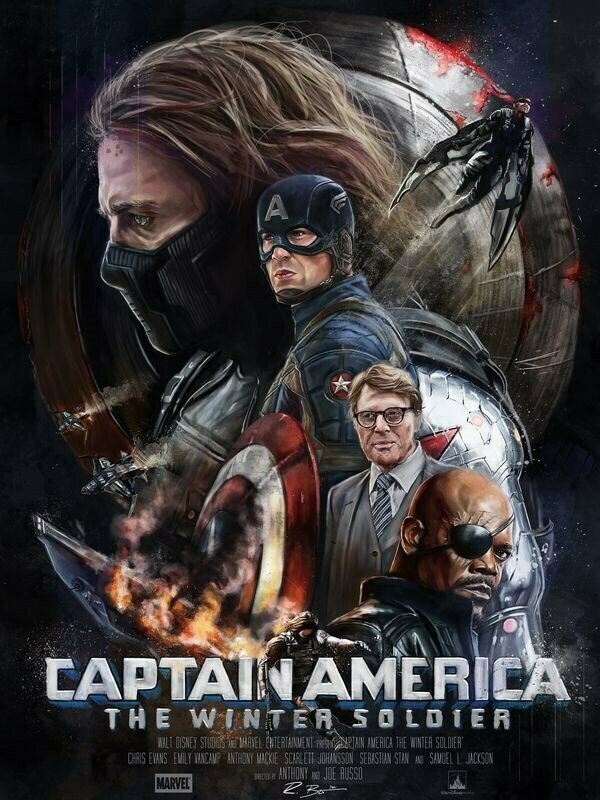 Плакат, постер на бумаге Первый мститель: Другая война (Captain America The Winter Soldier), Энтони Руссо, Джо Руссо, Джосс Уидон. Размер 21 х 30 см