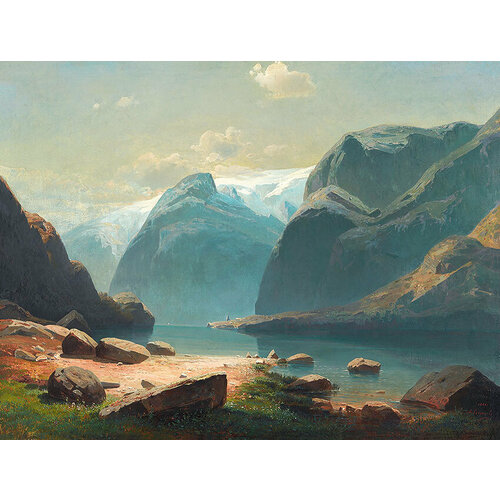 "Озеро в горах Швейцарии", Саврасов А. К, картина для интерьера (репродукция) (60х45 см / на подрамнике)