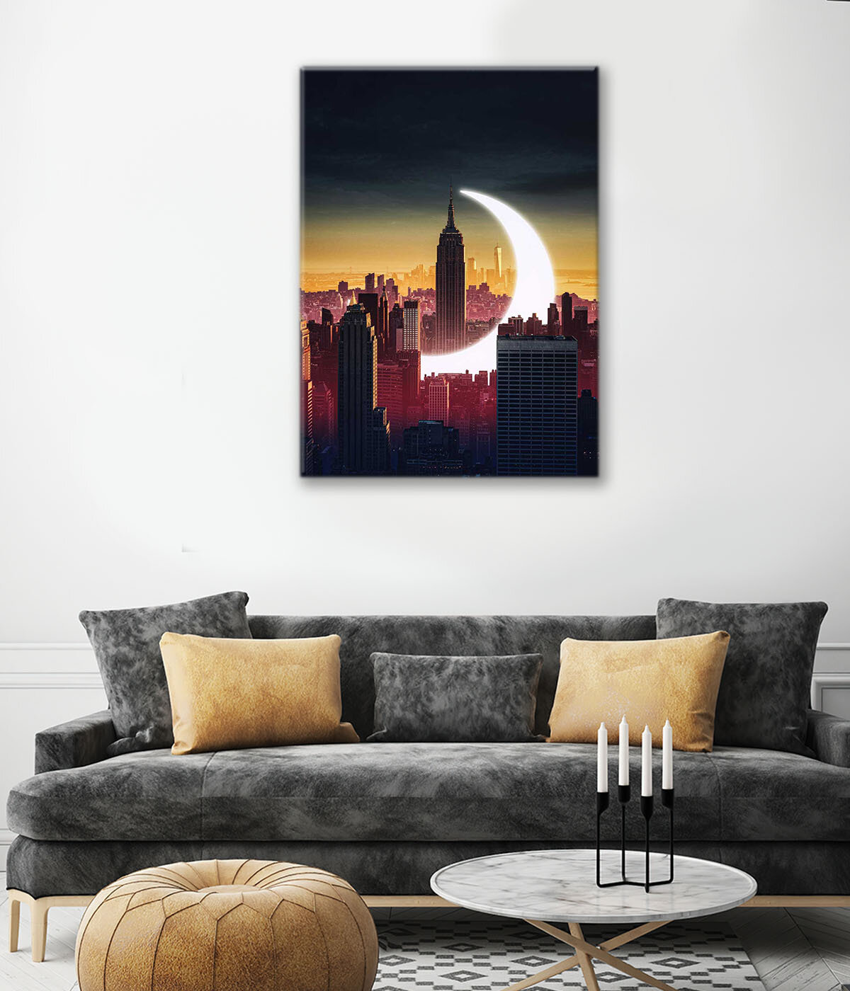 Картина/Картина на холсте/Картина на холсте для интерьера/Картина на стену/Картина в подарок для дома/Луна в Нью-Йорке - Moon in New York 50х70