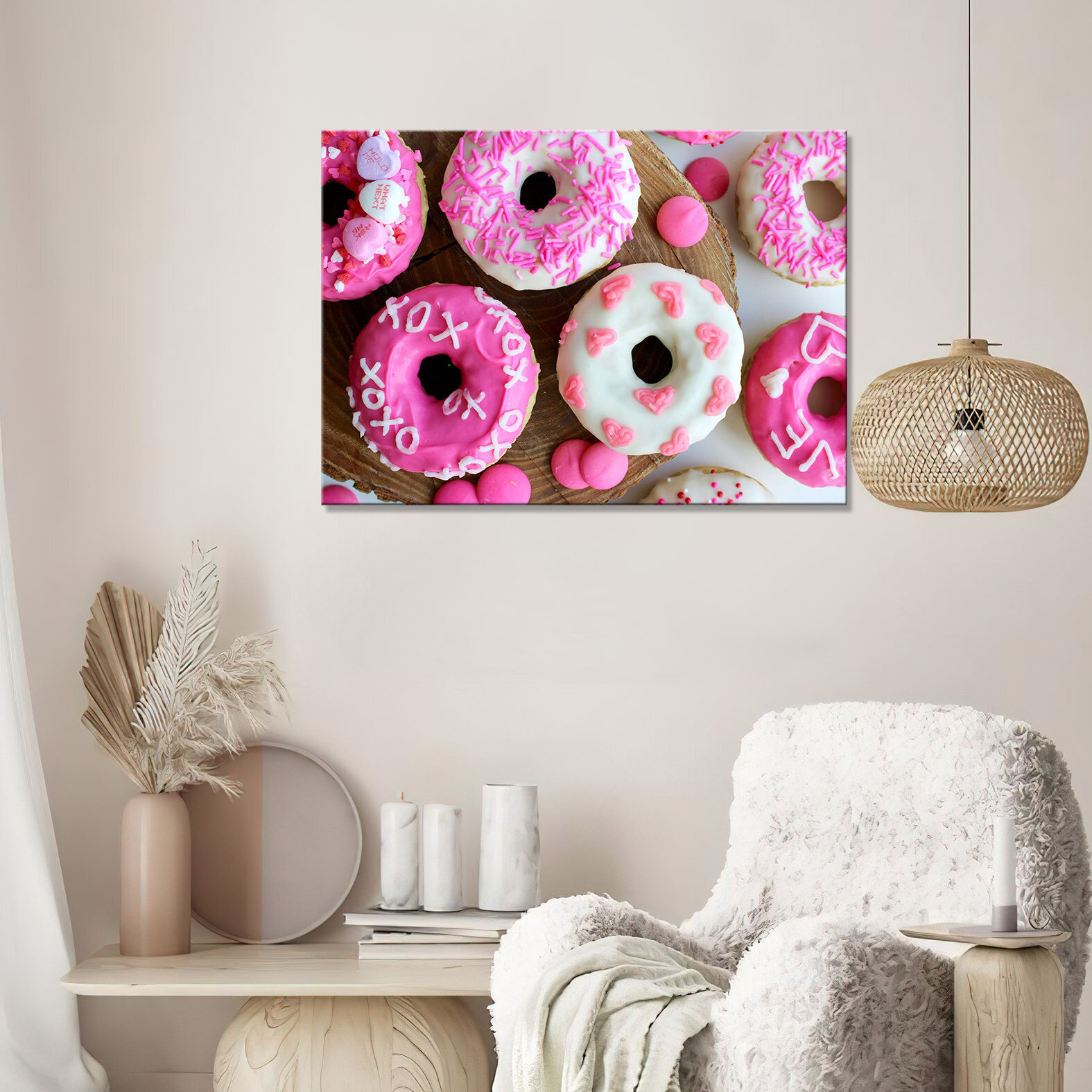 Картина/Картина на холсте для интерьера/Картина на стену/Картина для кухни/ - Бело-розовые пончики 20х30