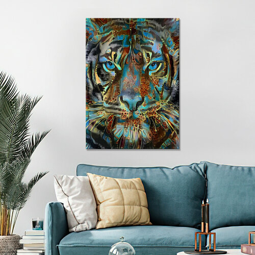 Картина интерьерная-Тигр синяя мозаика 70х100