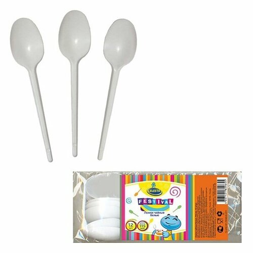 Ложки чайные одноразовые Celesta 125 мм, 12 шт, пластик, белый