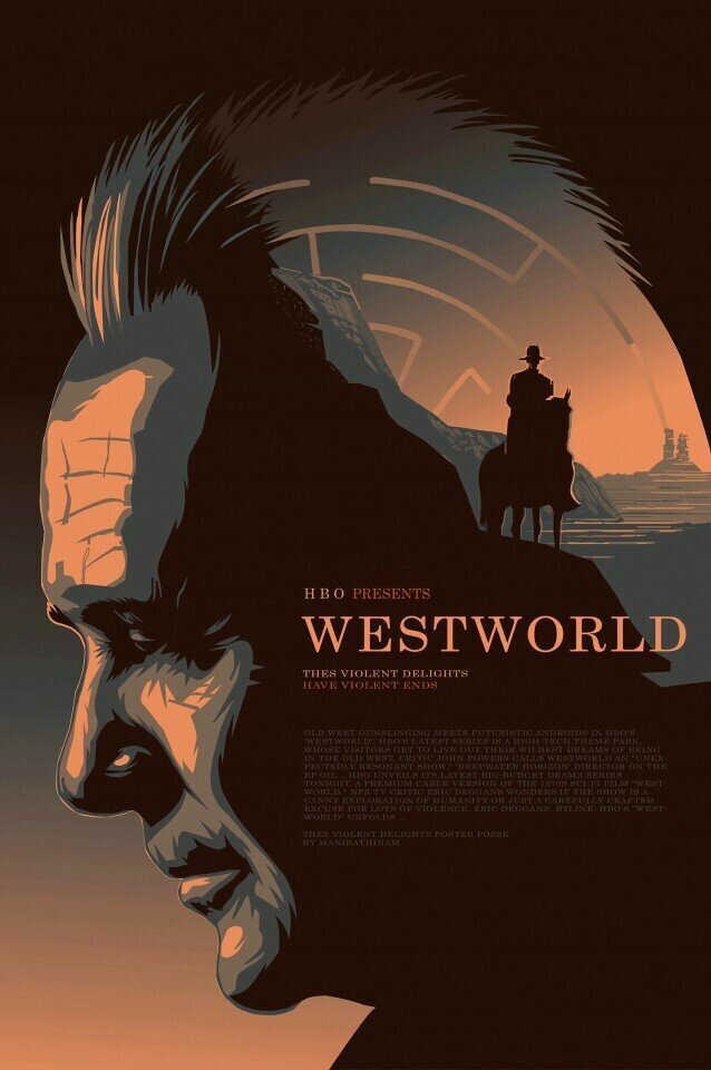 Плакат, постер на бумаге Westworld/Мир Дикого Запада. Размер 21 х 30 см