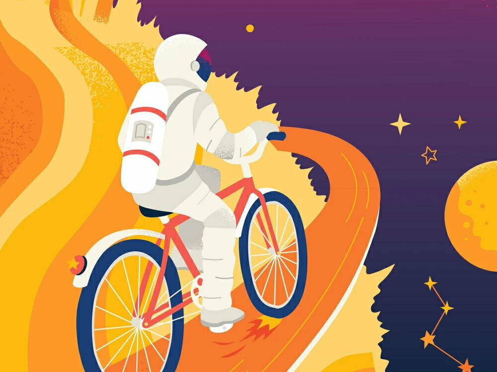 Плакат постер на холсте Cycles/Велосипед космос/искусство/арт/абстракция/творчество. Размер 21 х 30 см