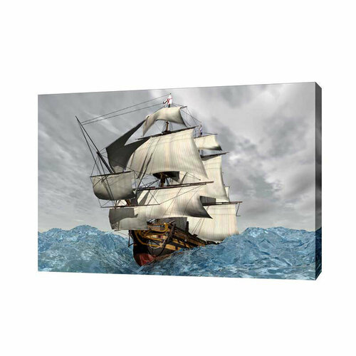 Картина на холсте Парусник в волнах 50х70 см