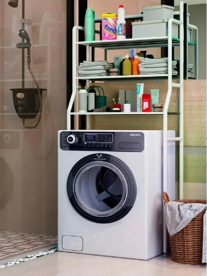 фото Стеллаж для установки над стиральной машиной, стеллаж с 3 ярусами, стеллаж для ванной, металлический стеллаж