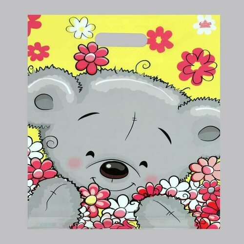 Пакет Цветочный мишка 10 штук полиэтиленовый с вырубной ручкой 60 мкм 31 х 40 см 599₽