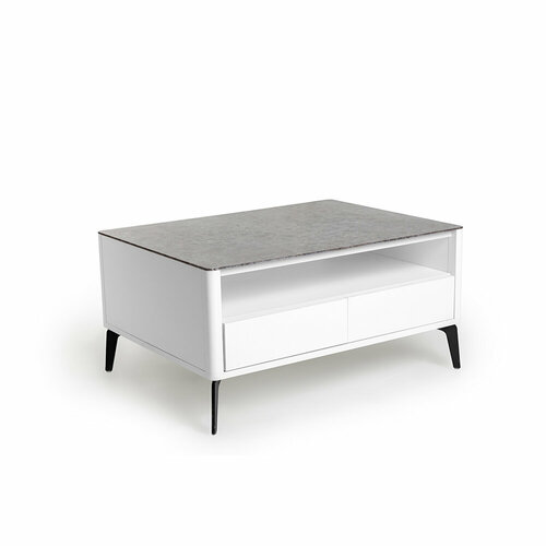 Журнальный стол цвет корпуса белоснежный soft touch, цвет топа коричневый песок, (Габариты: 950 x 700 x 490 mm)