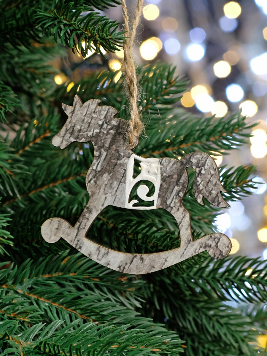 Рождественская декорация из дерева Лошадка 8 см, 2 шт