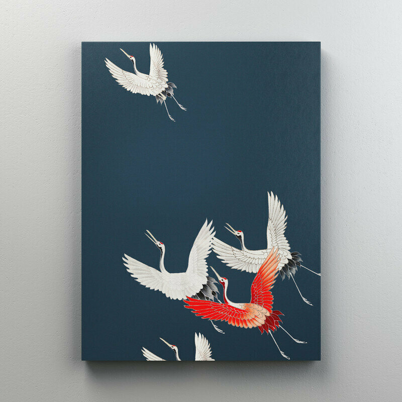 Интерьерная картина на холсте "Винтажный постер - японские журавли" размер 45x60 см