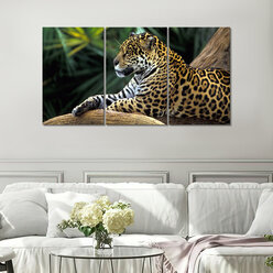 Модульная картина/Модульная картина на холсте/Модульная картина в спальню/Модульная картина в подарок - Леопард смотрит вдаль 90х50