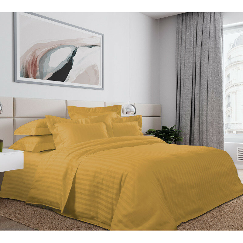 фото Постельное белье евро страйп-сатин (жаккард) (4 нав.) Лимонный десерт (коробка) арт. LK4326