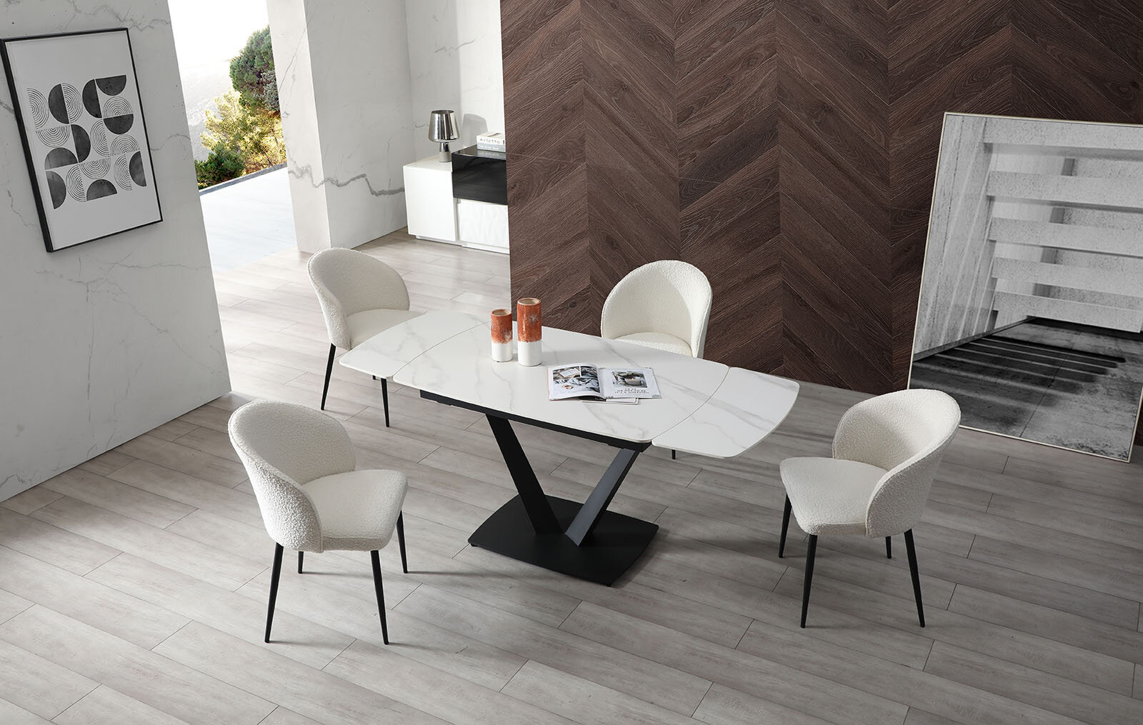 фото Стол раскладной Livorno 120-180, керамика "каррарский мрамор"