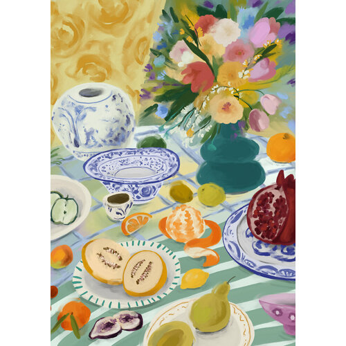 Постер интерьерный «Летний натюрморт на скатерти», А4
