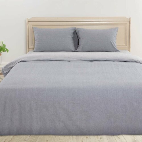 Льняное постельное белье комбинированное Серое Евро наволочки 50х70 9856₽
